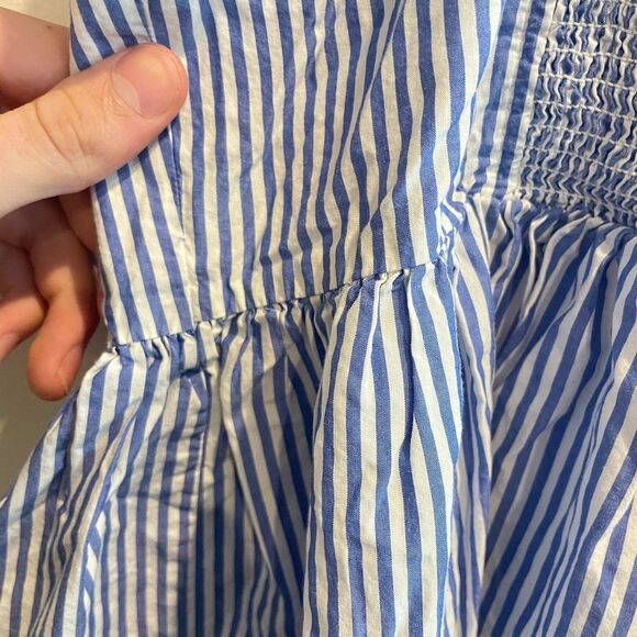 Crewcuts Girls Blue Striped Sundress Size 10 Button Front Pockets Smocked Waist - Picture 5 of 11